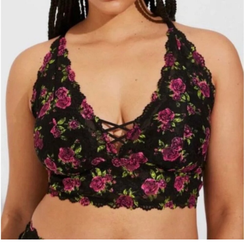 Floral Lace Bralette - Black and Pink